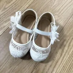 極美品★ベビーお花のフラットシューズ 結婚式 セレモニー 13.5cm