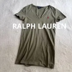 ポロ ラルフローレン オリーブグリーン Vネック Tシャツ M カーキ色 刺繍