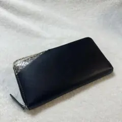 ラウンドファスナーロングウォレット ブラック×パイソン 長財布