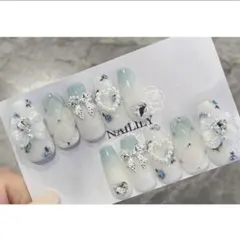 ネイルチップ 薔薇 キルティング ハート ガーリー 韓国 量産型 地雷系