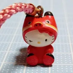 【未使用 袋なし】ハローキティ 鈴付きストラップ 赤 あかべこ