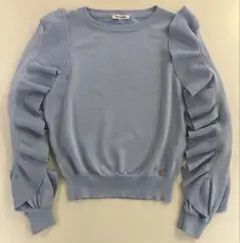 美品　ライトブルー×シルバー　140 ラッフルフリルニット
