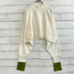 Futier Land 配色 ニット ハイネック 白 緑 短丈 長袖 レディース