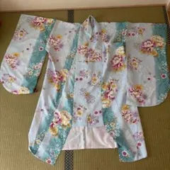 水色花柄着物 袴セット
