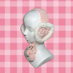 ハンドメイド 編み物 イヤーマフ 耳あて ハート型 ポンポン付き