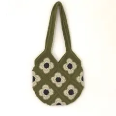 ハンドメイド　バッグ　編み物　かぎ針編み　毛糸　フラワー　モチーフ　デイジー