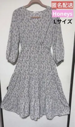 Honeys colza 花柄長袖ワンピース 裏地付き(Lサイズ)