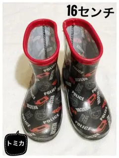 良品　警察デザイン 長靴 16センチ　赤と黒　レインブーツ　キッズ　子ども向けのサムネイル