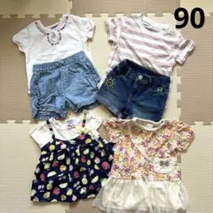 90サイズ　半袖トップス　4点　半ズボン　2点　夏服　保育園着　女の子