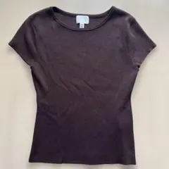 H&M 半袖 リブニット ダークブラウン Sサイズのサムネイル