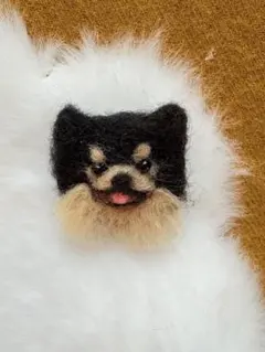 ポメラニアン　黒　ブラックタン　羊毛フェルト　ブローチ　ヨンタン