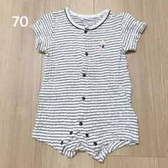 バースデイ　ストライプ柄ロンパース 70 くまアップリケ
