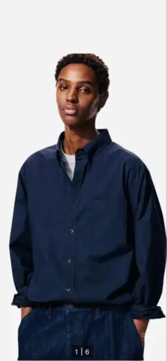 UNIQLO ユニクロ フランネル ボタンダウン シャツ ネイビー 長袖 L