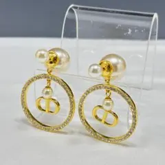 美品【ディオール本物】ピアス/ゴールド/ラインストーン/パール