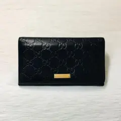 お買い得品 GUCCI グッチ 二つ折り 長財布 グッチシマ 黒 ゴールド金具