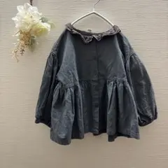 海外性　グレー フリル襟 長袖シャツ　ブラウス