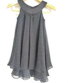 120［キャサリンコテージ］ドット柄ノースリーブワンピース ブラック フォーマル