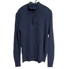 エディーバウアー ハーフジップニット 紺 M 短丈 ワッフル編み