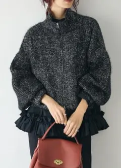 新品未使用⭐️ラメシャギーZIPショートニット/ブラックFrene フラーネ