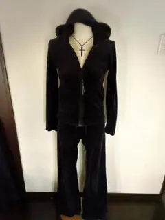 00's y2k 平成ギャル　オールドユニクロ　ブラック　ベロア　セットアップ