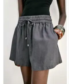 ZARA　リネンボクサーバミューダ　チャコールグレー 新品タグ付