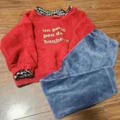 赤トレーナー 襟付き　キルティング　コーデセット