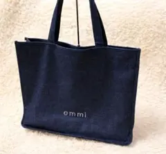 emmi エミ トートバッグ インディゴ デニム風 ロゴ入り シンプル 美品