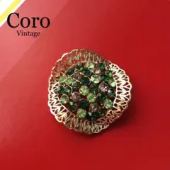 ウランガラスのラインストーンが輝くCoroのヴィンテージ/アンティークブローチ