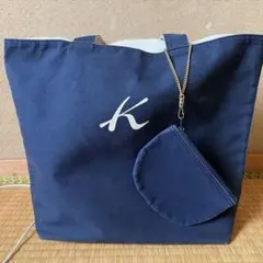 キタムラ トートバッグ リバーシブル A4可 キャンバス ネイビー 白 ポーチ付