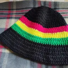 ラスタカラー手編みクロシェハット