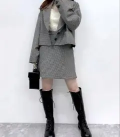 ジャケットセットアップ　クロップド　Heather チェック柄