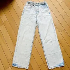 ライトブルー ハイウエスト ストレートパンツ