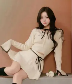 Darich ウエストオープンリボンデザインニットミニワンピース