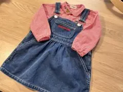 【ミキハウス】ギンガムチェックブラウス＆ジャンスカセット 90