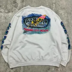 Ron Jon　ロンジョン　袖プリント　サーフ　スウェット　古着　ホワイト　XL