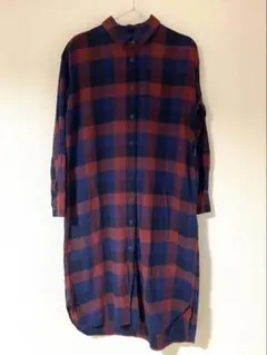 UNIQLO チェック シャツワンピース 長袖 ロング丈 M