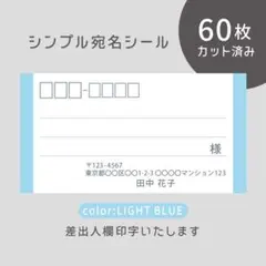 カット済み宛名シール60枚 シンプル・ライトブルー 差出人印字無料 フリマ発送に