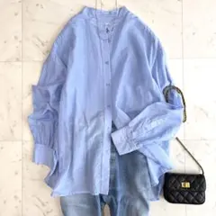 美品 イエナ コットンシルクバックギャザーシャツ ブルー 36