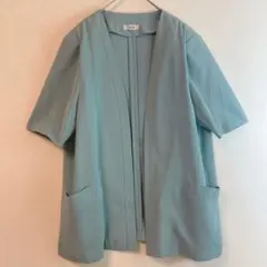 （3L）ノーカラーショートコート ジャケット 大きいサイズ ブルーグリーン