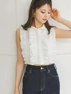 新品】SNIDEL ノースリクロップドフリルシャツ CHECK - メルカリ