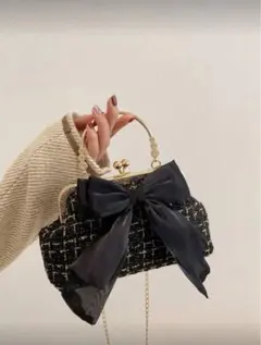 リボン付きツイードショルダーバッグ