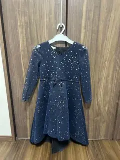 MONSOON 星柄ネイビー長袖ワンピース 120
