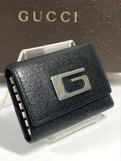 良品　GUCCI グッチ　レザー　Gロゴ 6連キーケース ブラック　クロ