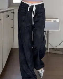 ♡DAZY ストライプ ワイドパンツ ダブルウエスト ドローストリング♡