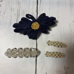 ネイビー花モチーフ他バレッタ3個セット