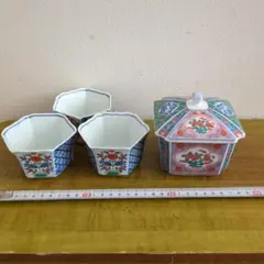錦松梅　蓋付き小鉢　花柄陶器3セット 小皿　蓋付き