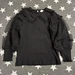 コトリ　フリル付き襟 ブラック 長袖カットソー