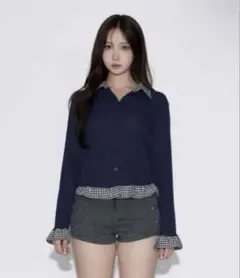 tinkerend ギンガムチェックリブカーディガン