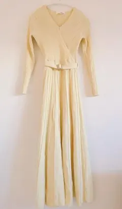 LilyBrownリリーブラウンプリーツフレアカシュクールニットワンピース黄色