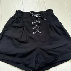 黒 レースアップハーフパンツ半ズボン　150サイズレディース　キッズ